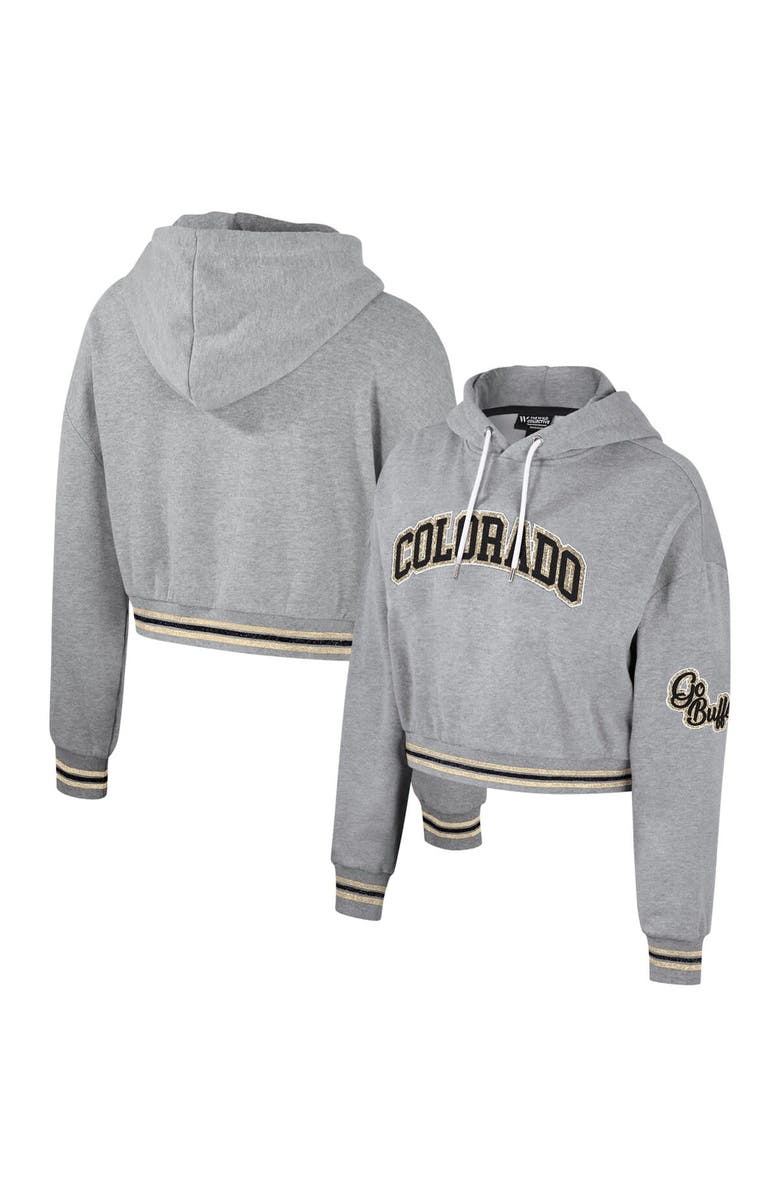 THE WILD COLLECTIVE Women's The Wild Collective Heather Gray Colorado Buffaloes Cropped Shimmer Pullover Hoodie, Alternate, color, 