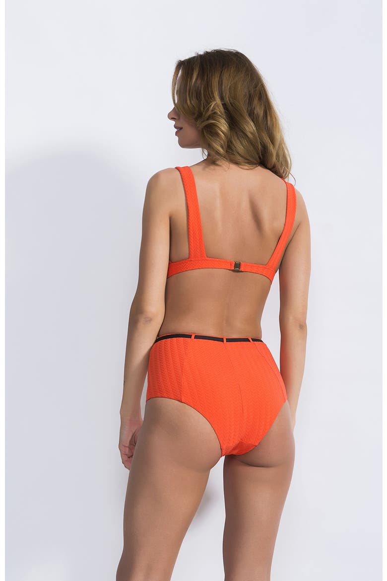 Textured V-Neck with Belted High-Waist Bikini Set, Alternate, color, Orange