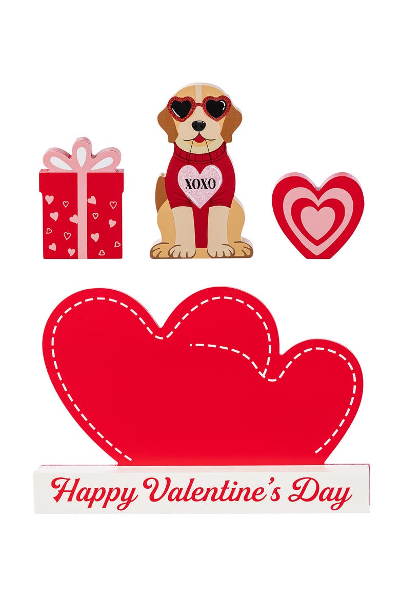 12"L Set of 4 Valentine's Wooden Table Block, Alternate, color, Red