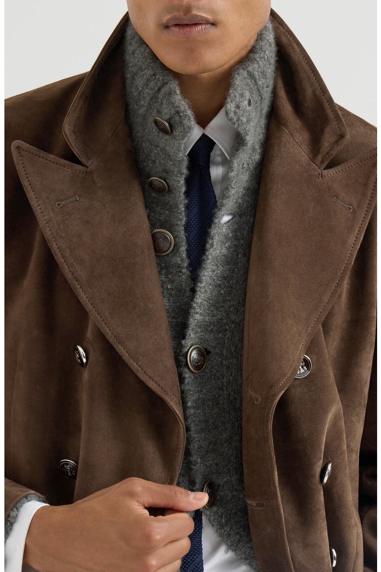 Suede pea coat, Alternate, color, Brown