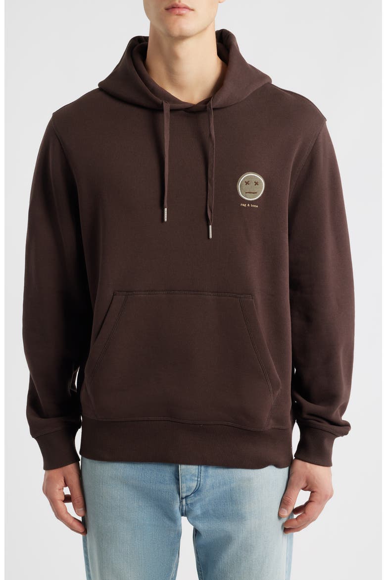 Embroidered Sour Face Hoodie, Main, color, BROWN