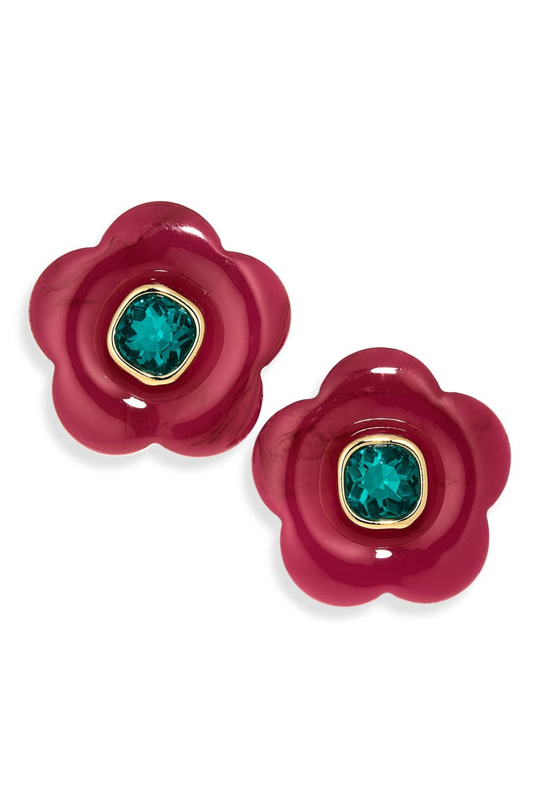 Crystal & Resin Flower Stud Earrings, Main, color, FUCHSIA/ BLUE