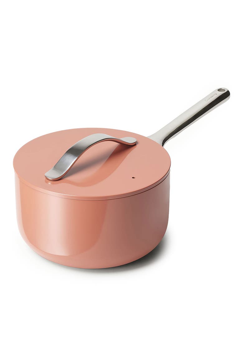 Nonstick Ceramic 3-Quart Sauce Pan with Lid, Main, color, PERRACOTTA