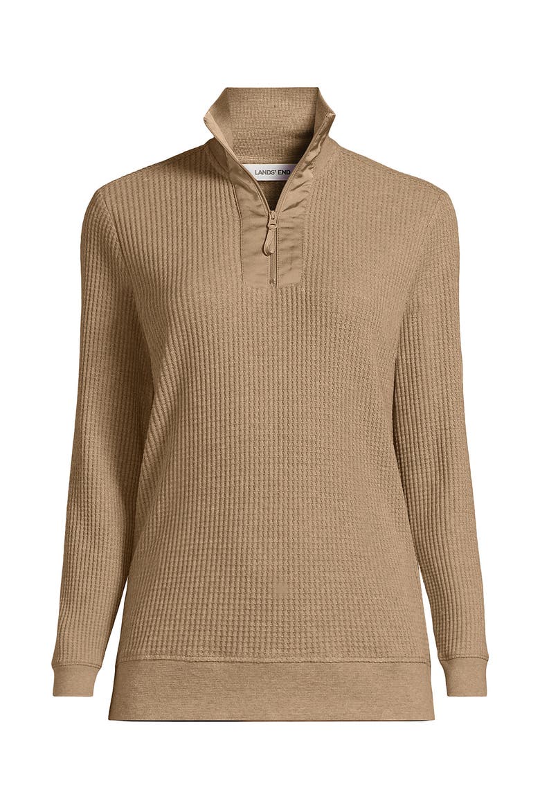 Long Sleeve Waffle Quarter Zip Pullover, Alternate, color, Light Toffee Heather
