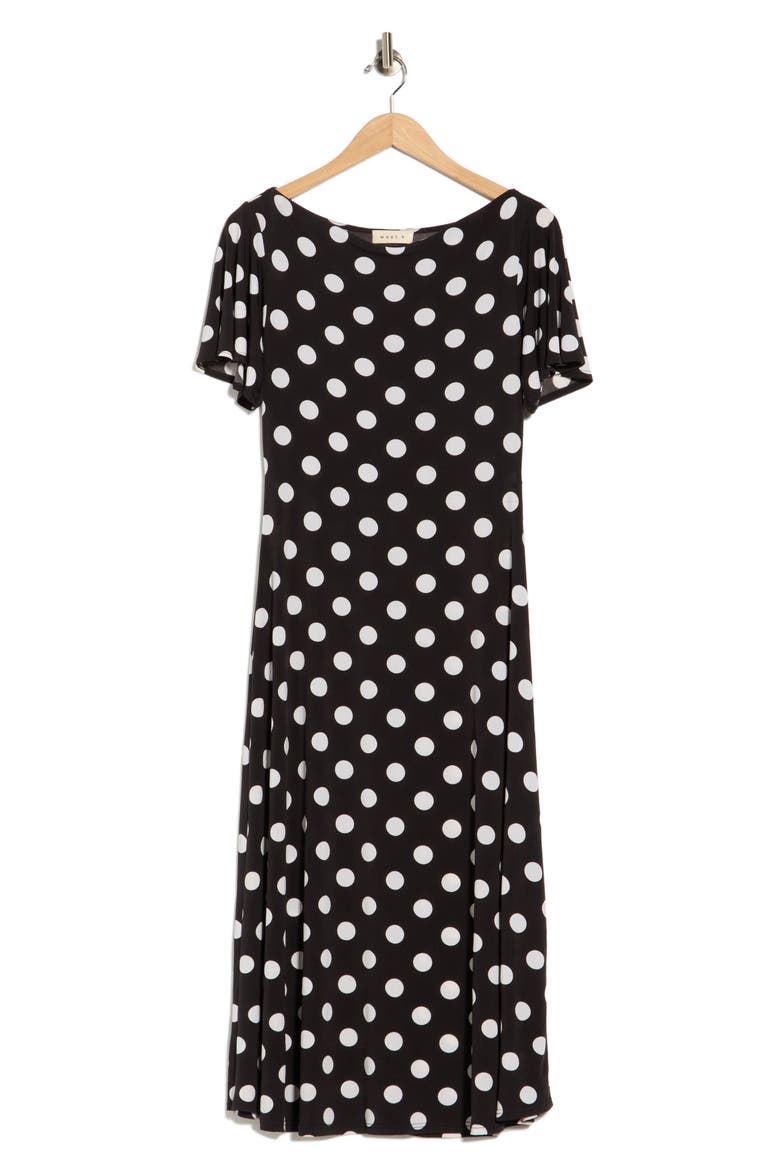 Flutter Sleeve Midi Dress, Alternate, color, BLACK DOT