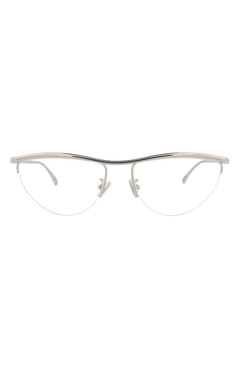 Bottega Veneta 56mm Novelty Square Optical Glasses, Main, color, Silver Silver Transparent