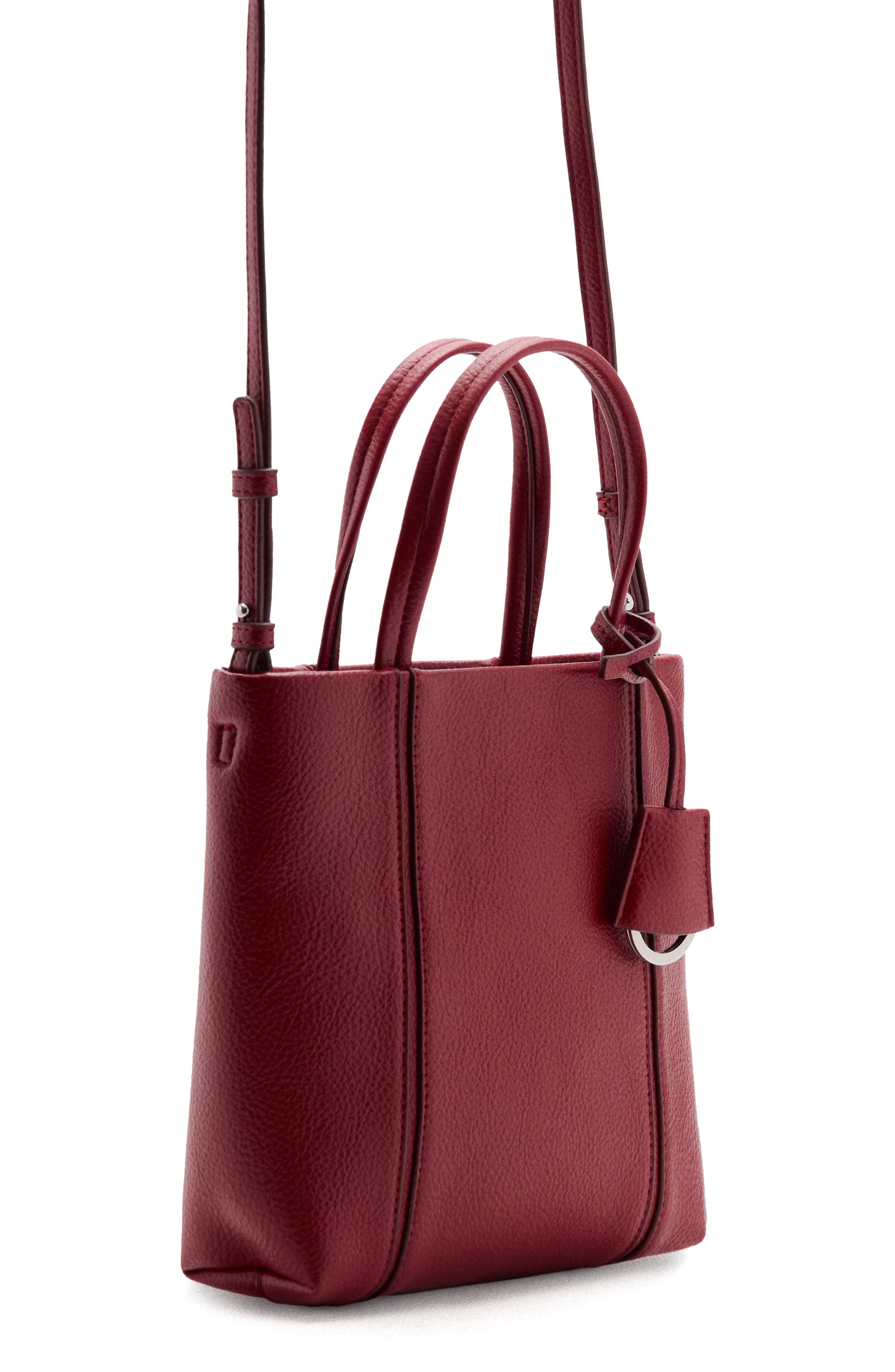Mini Faux Leather Tote, Alternate, color, RED