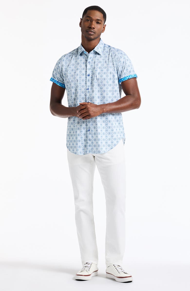 Robert Graham Madagascar Short Sleeve Stretch Cotton Button-Up Shirt, Alternate, color, Blue