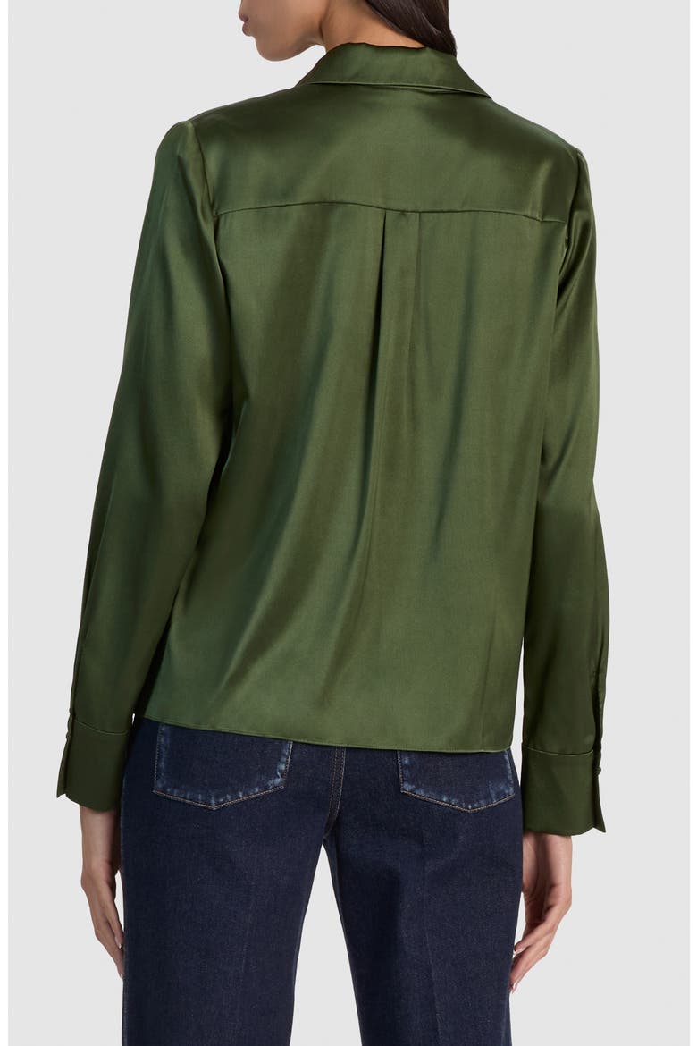 Brady Slim Fit Stretch Silk Button-Up Shirt, Alternate, color, DARK FERN