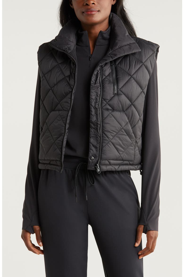 Reversible Quilted Nylon Puffer Vest, Main, color, BLACK