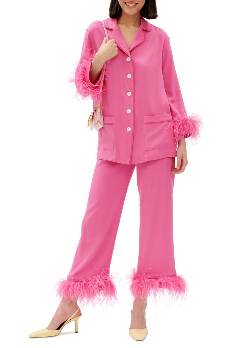 Party Double Feather Pajamas, Main, color, HOT PINK