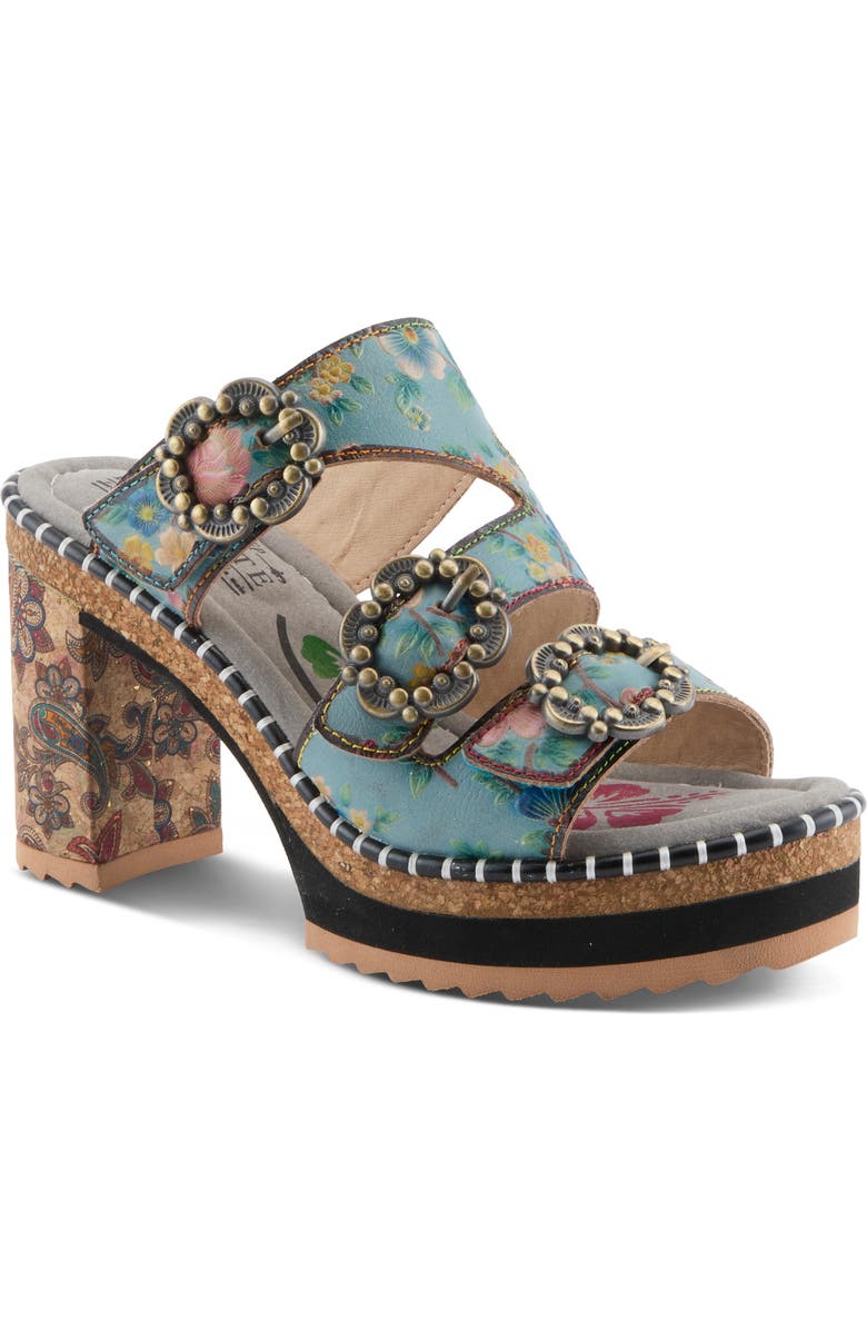 L'Artiste by Spring Step Milemarker Platform Slide Sandal, Main, color, Blue Multi