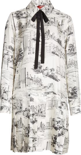 Max Mara Studio Bath City Print Long Sleeve Silk Shirtdress