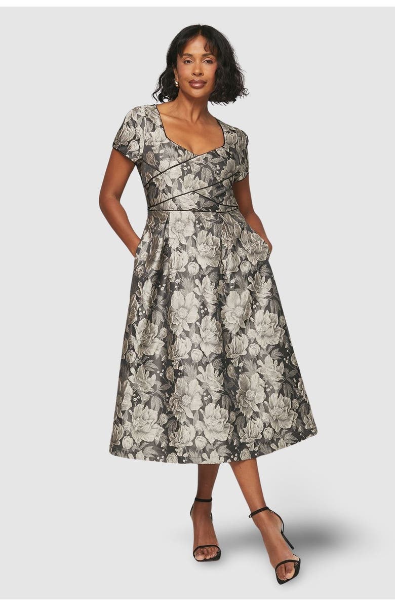 Wallis Jacquard Seam Detail Midi Dress, Main, color, Black