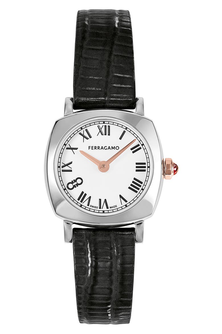 Soft Square Leather Strap Watch, 23mm, Main, color, STAINLESS STEEL