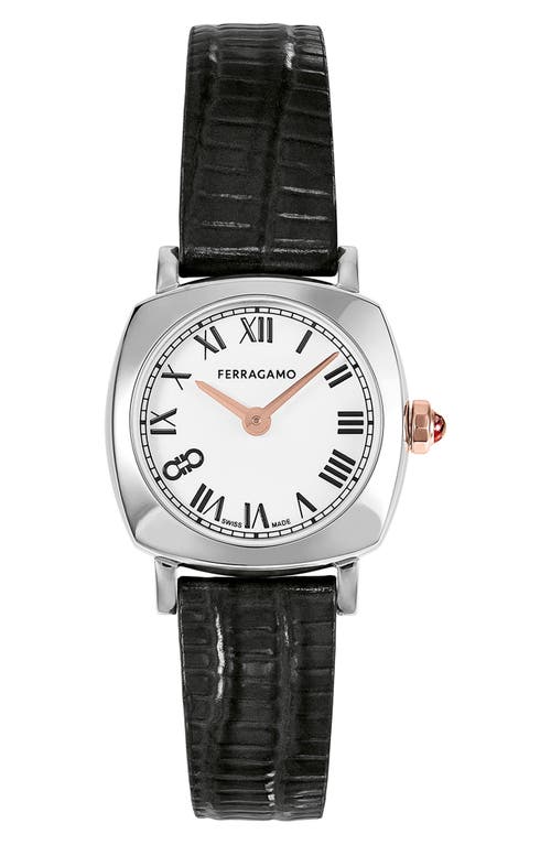 FERRAGAMO Soft Square Leather Strap Watch, 23mm in Stainless Steel at Nordstrom