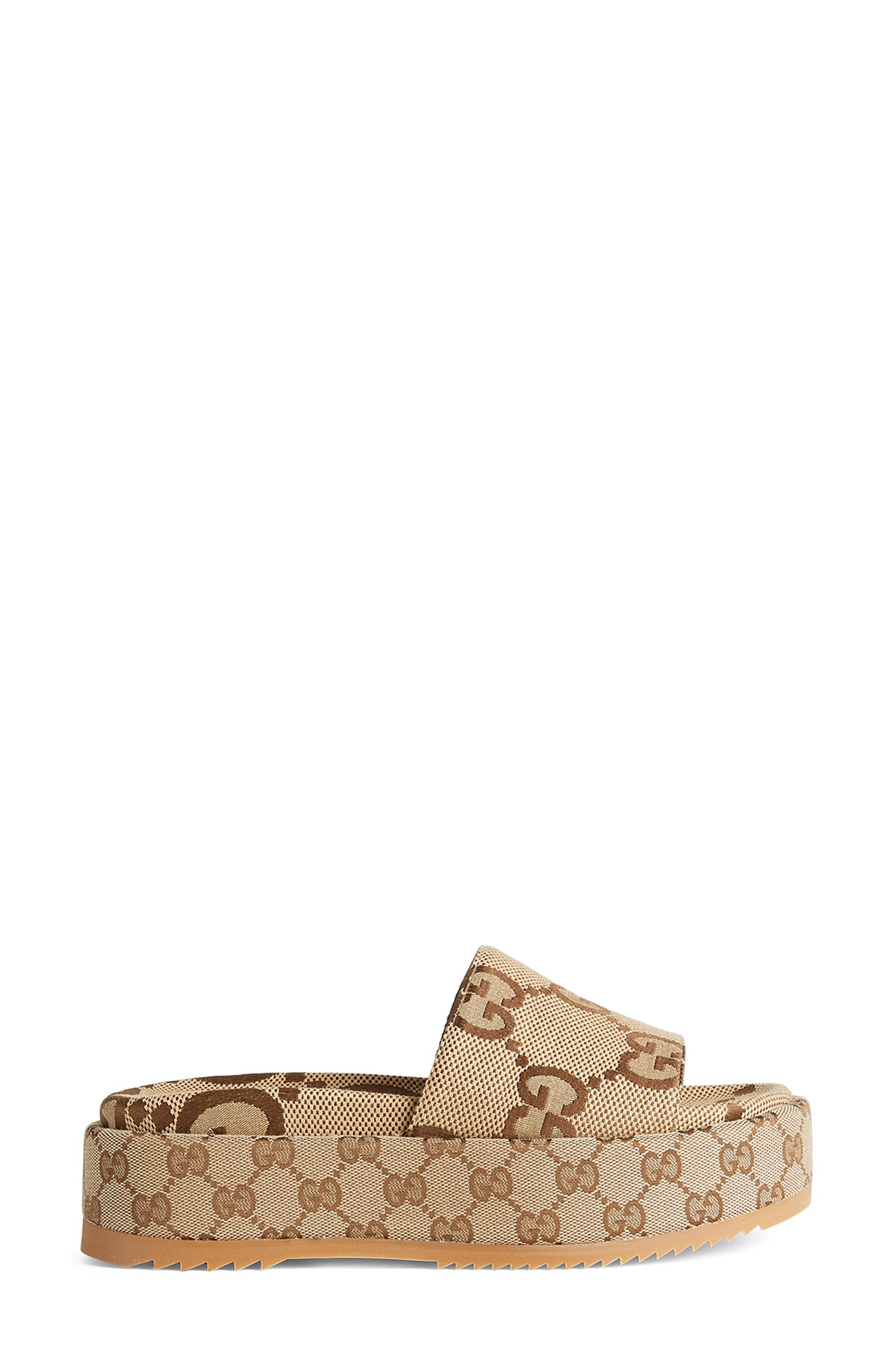 Gucci Angelina GG Logo Platform Slide Sandal, Alternate, color, Beige