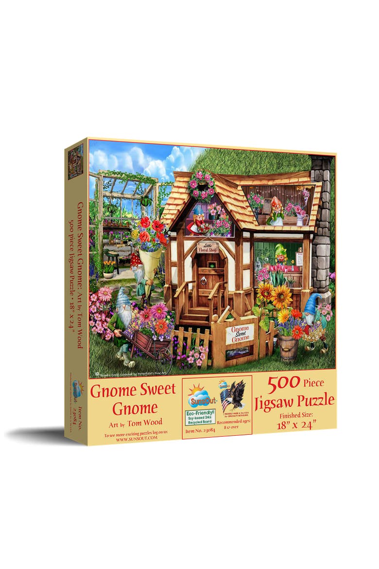 Gnome Sweet Gnome 500 piece Jigsaw Puzzle for Adults, Main, color, Multicolor