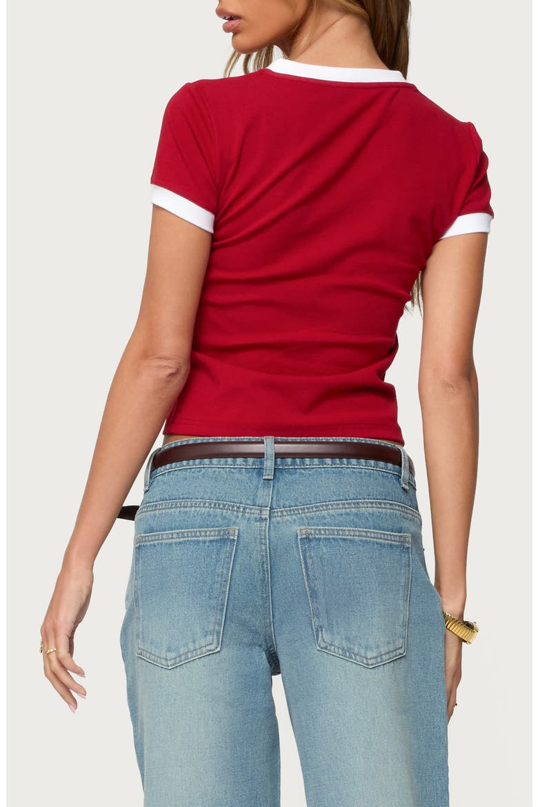 Santa Monica V-Neck Ringer T-Shirt, Alternate, color, RED
