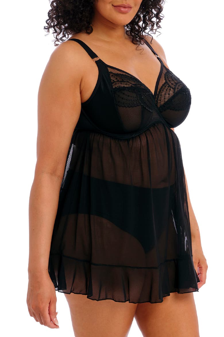 Priya Full Figure Underwire Babydoll, Alternate, color, BLACK