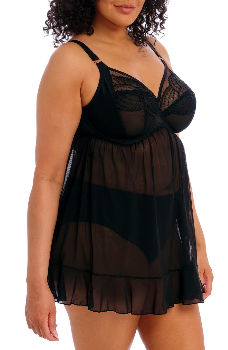 Elomi Priya Full Figure Underwire Babydoll, Alternate, color, Black