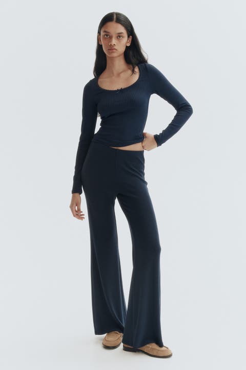 Flared Fine-knit Trousers