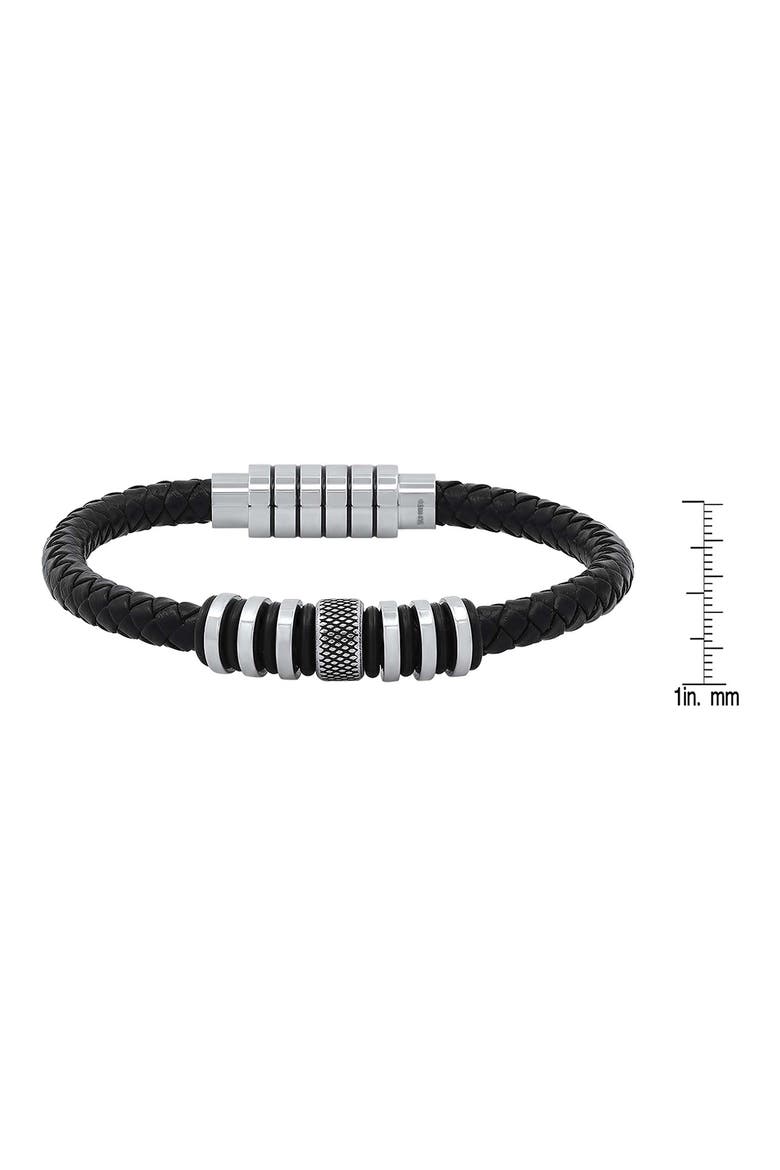 Men's Braided Leather Bracelet, Alternate, color, BLACK