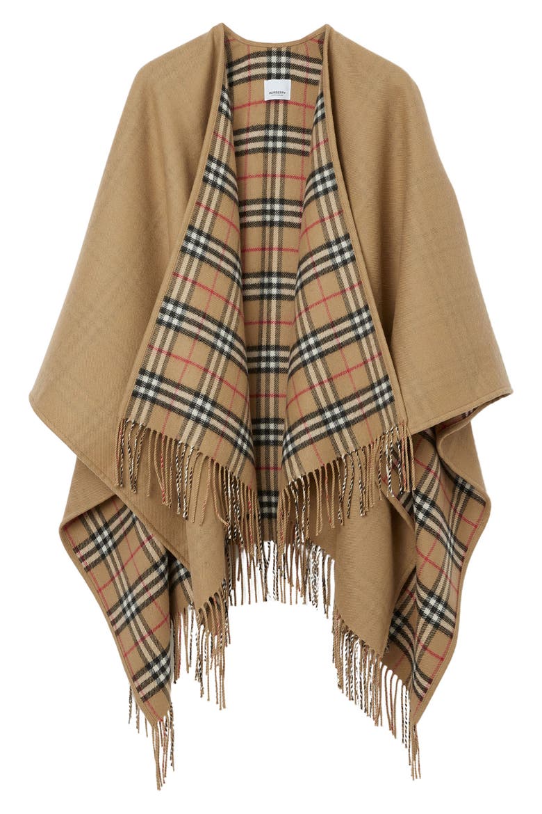 Vintage Check Wool Cape, Alternate, color, ARCHIVE BEIGE