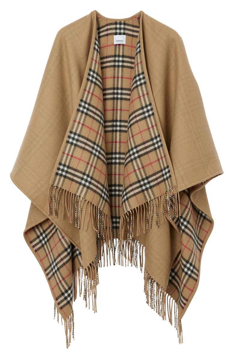 Burberry Vintage Check Wool Cape, Alternate, color, Archive Beige