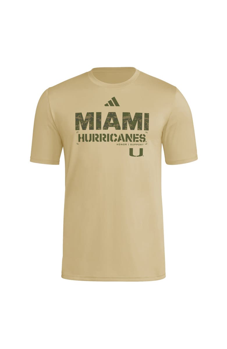 adidas Men's adidas Natural Miami Hurricanes 2025 Military Appreciation Pre-Game AEROREADY T-Shirt, Alternate, color, Natural