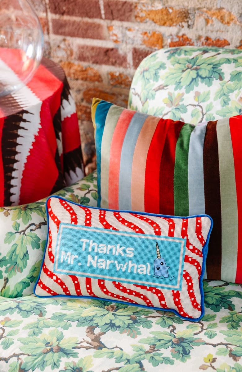 Furbish Narwhal Needlepoint Pillow, Alternate, color, Narwhal