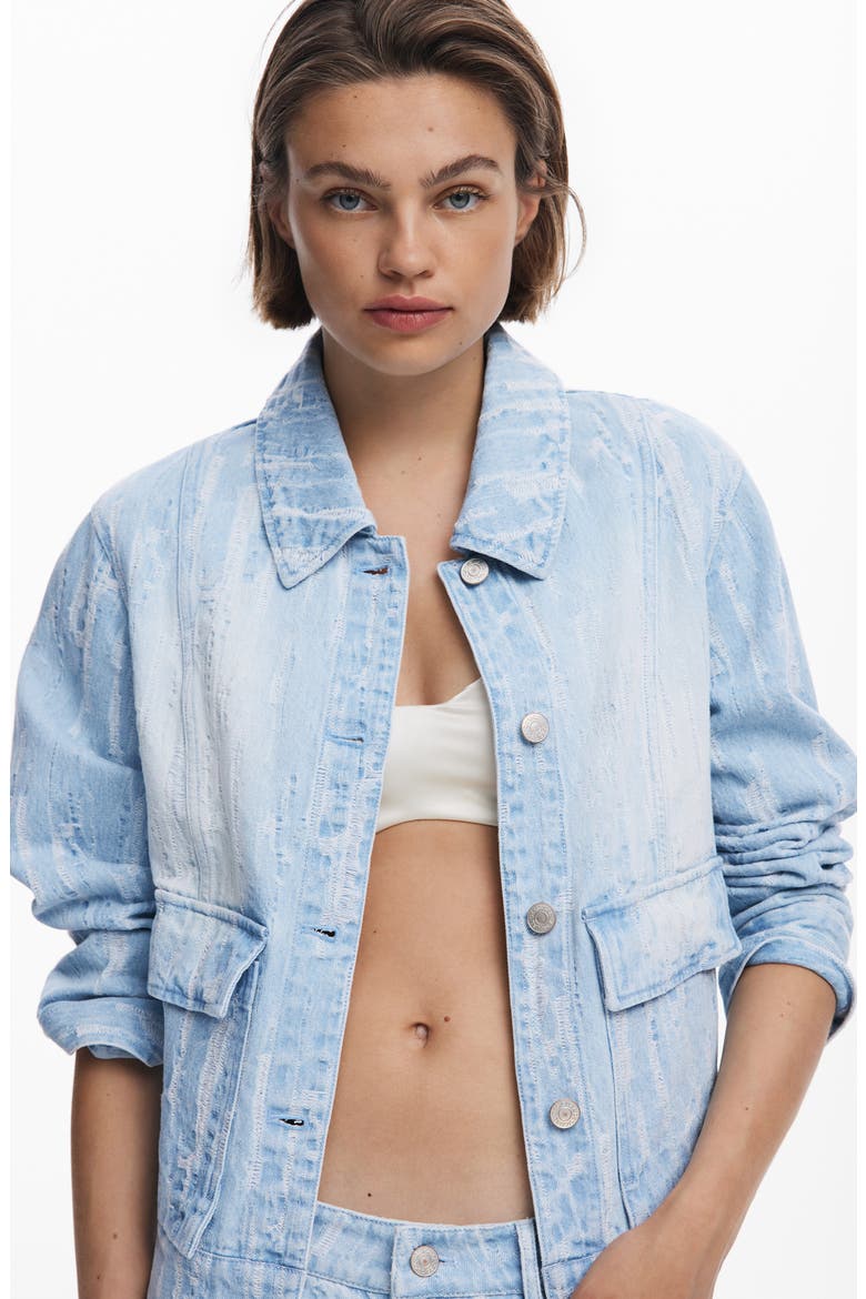 Distressed Denim Trucker Jacket, Alternate, color, MEDIUM BLUE