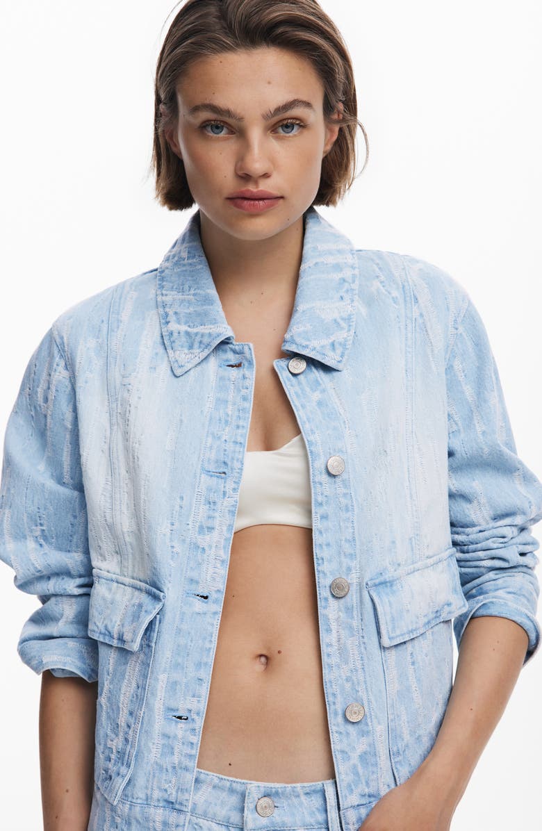 Desigual Distressed Denim Trucker Jacket, Alternate, color, Medium Blue