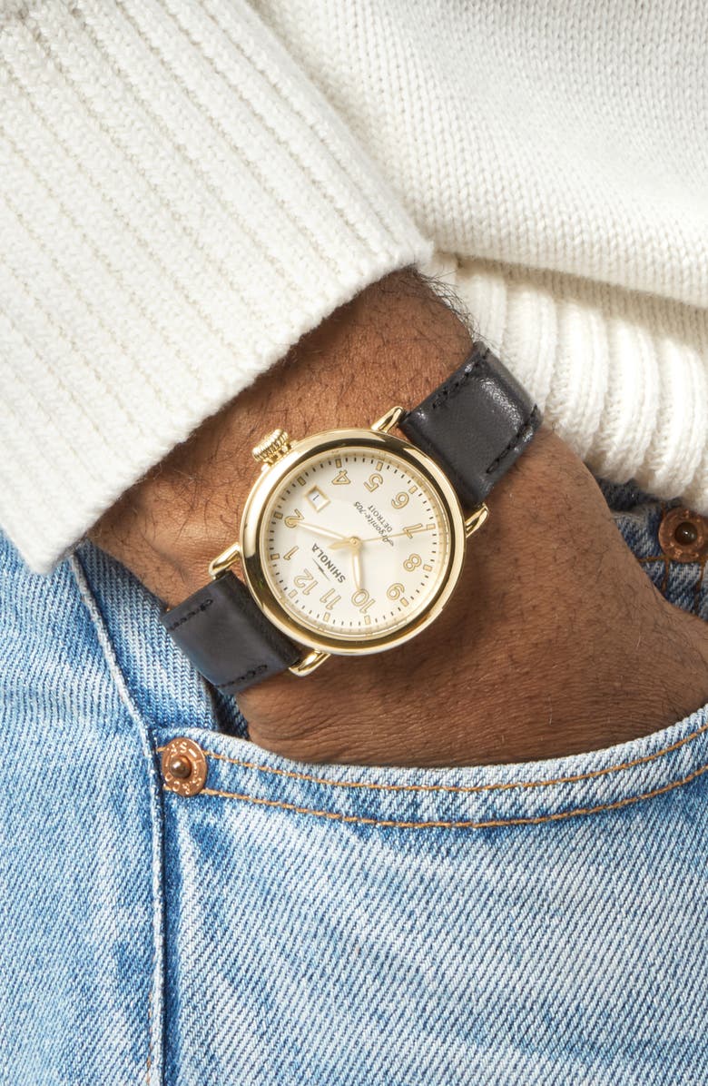 Shinola Runwell Leather Strap Watch, 36mm, Alternate, color, Alabaster