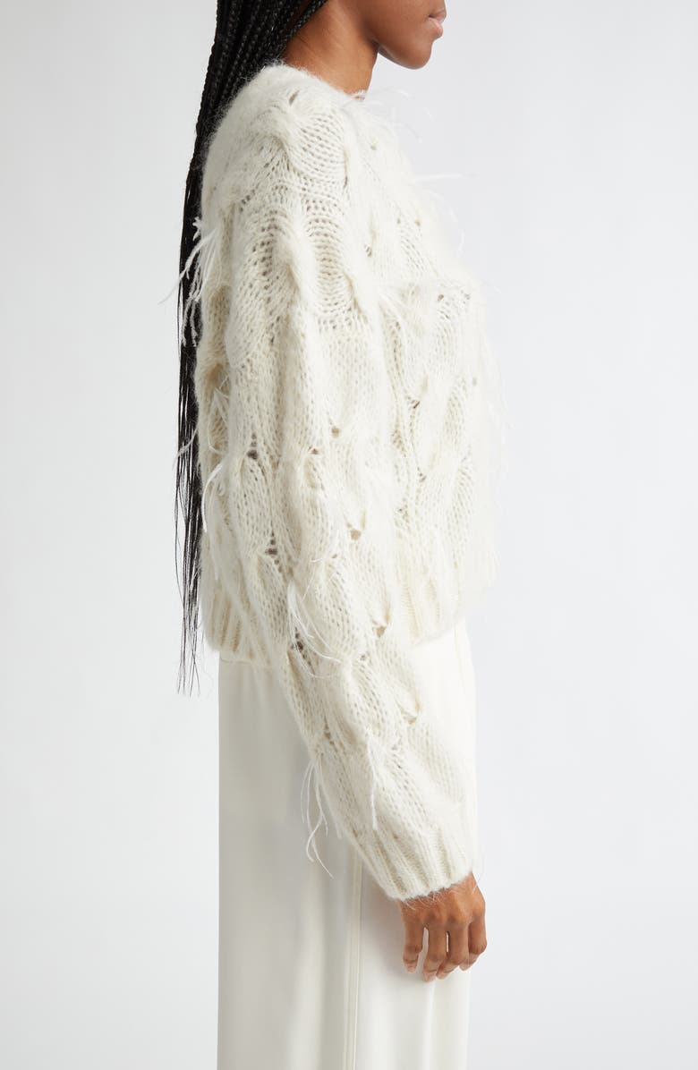 Vince Feather Detail Alpaca Blend Cable Sweater, Alternate, color, Off White