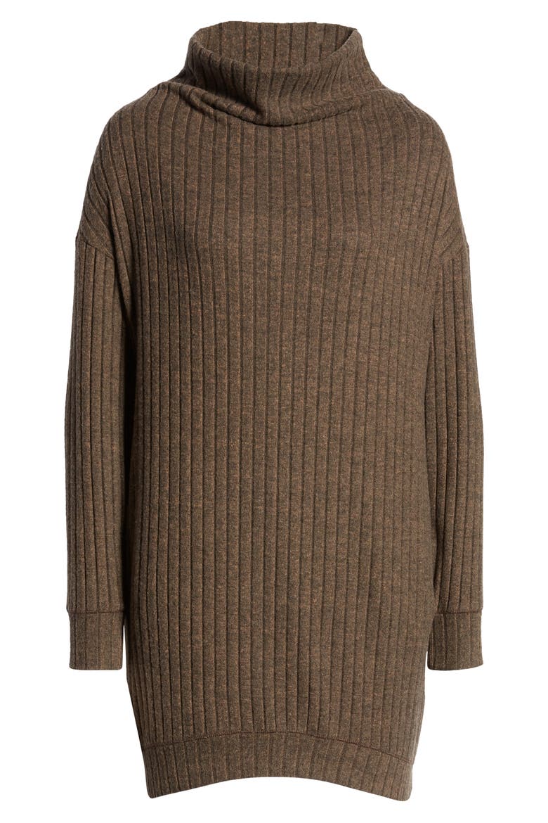 Funnel Neck Rib Dress, Alternate, color, PECAN