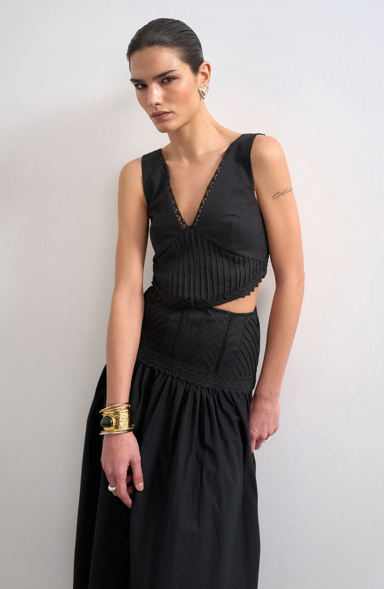 Topshop Pintuck Detail Cotton Maxi Dress, Alternate, color, Black