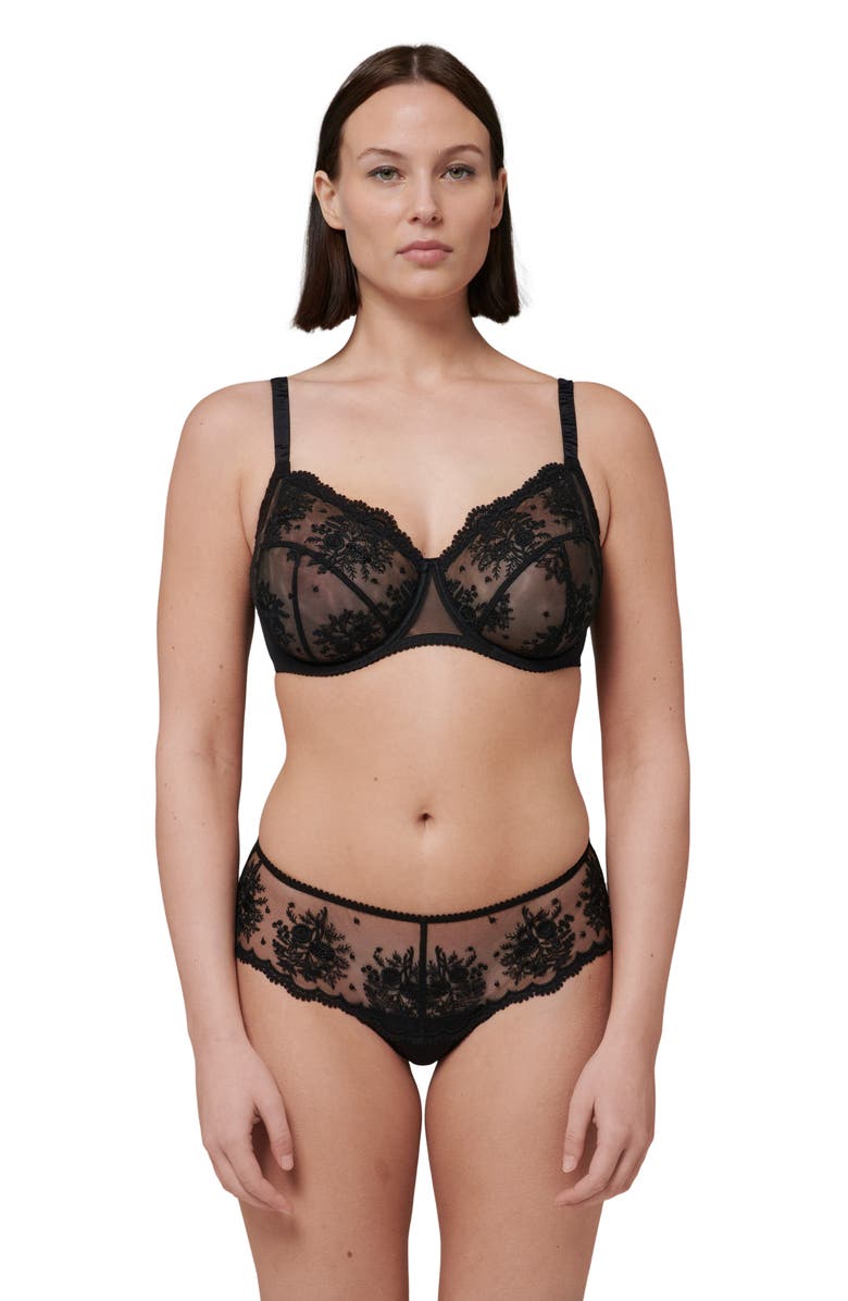 Simone Perele Intrigue Floral Embroidered Boyshorts, Alternate, color, Black