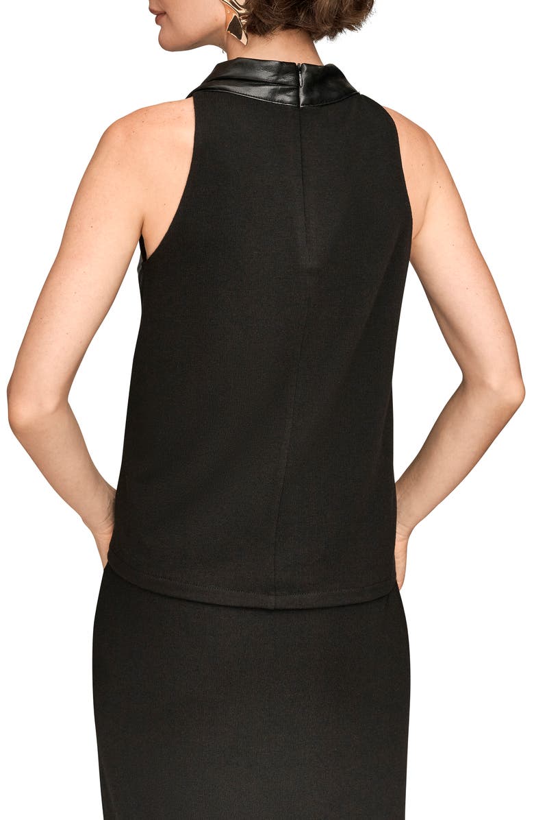 Donna Karan New York Mixed Media Sleeveless Faux Leather Top, Alternate, color, Black