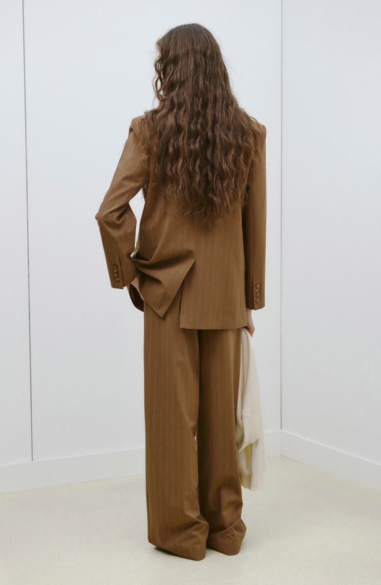 MANGO Pinstripe Blazer, Alternate, color, Caramel