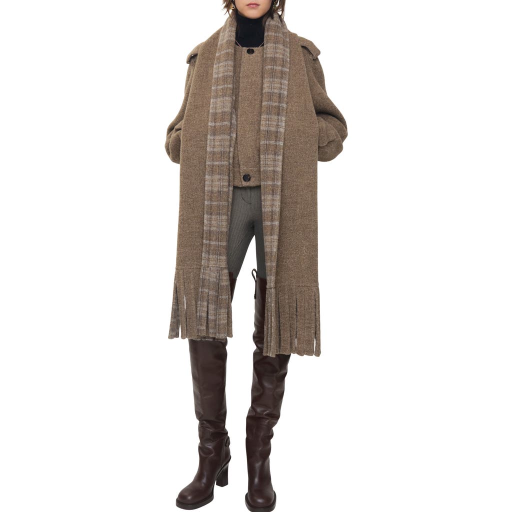 Burberry Women Detachable Scarf Wool Blend Jacket Biscuit In Brown