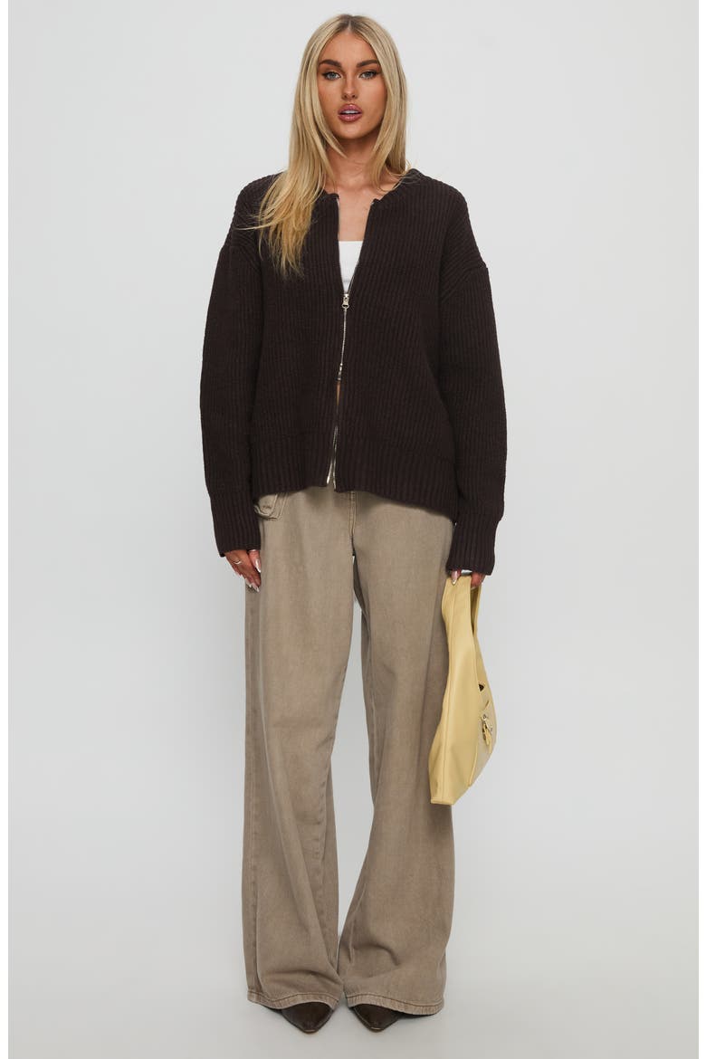 Lexene Zip Cardigan, Alternate, color, CHOCOLATE