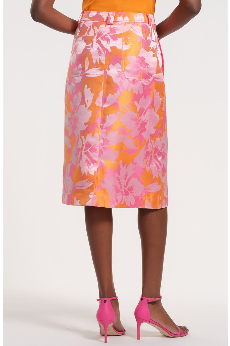 Floral Satin Brocade Pencil Skirt, Alternate, color, PINK/ ORANGE