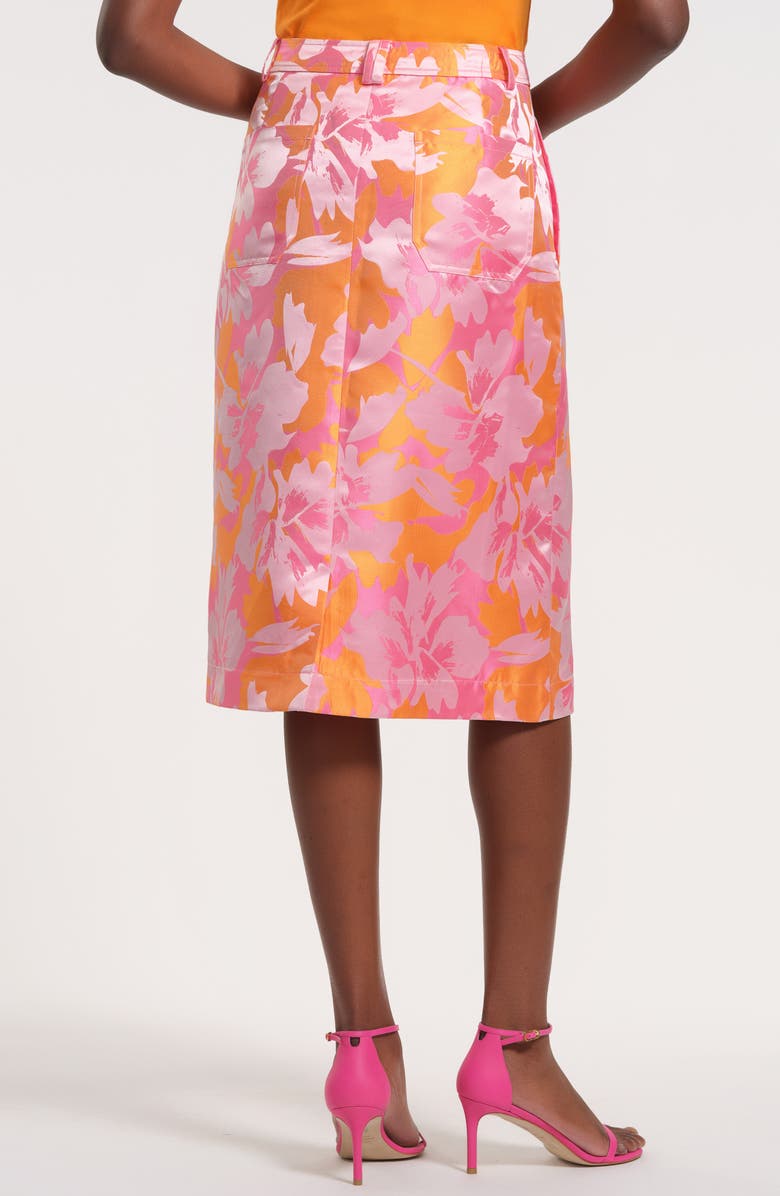 Isaac Mizrahi New York Floral Satin Brocade Pencil Skirt, Alternate, color, Pink/ Orange