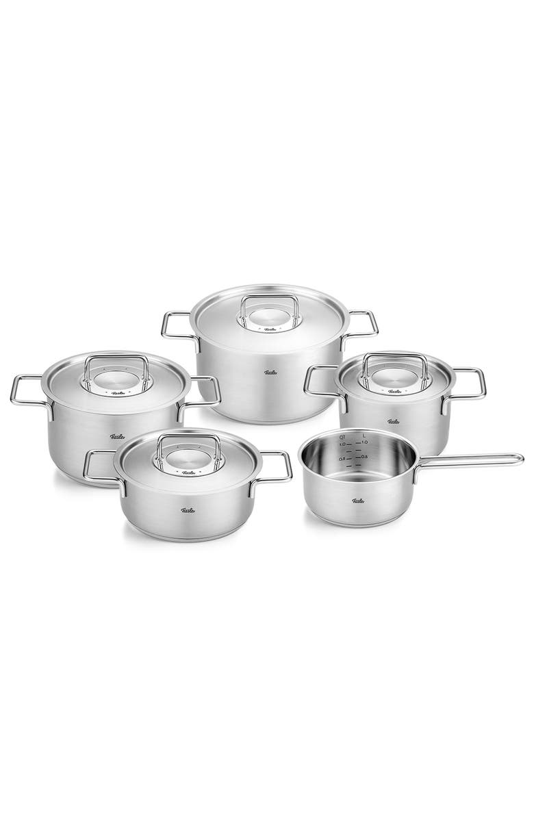 Fissler Pure Collection Stainless Steel 9 piece Set with Metal Lids, Main, color, Stainless Steel