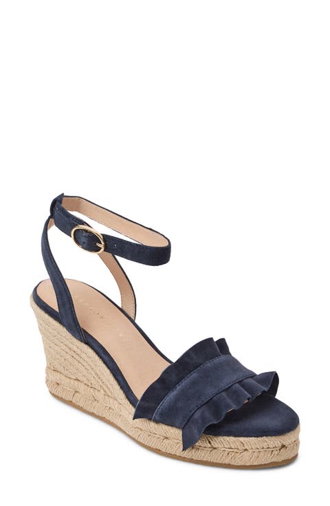 Rozette Ruffle Espadrille Ankle Strap Platform Wedge Sandal (Women)