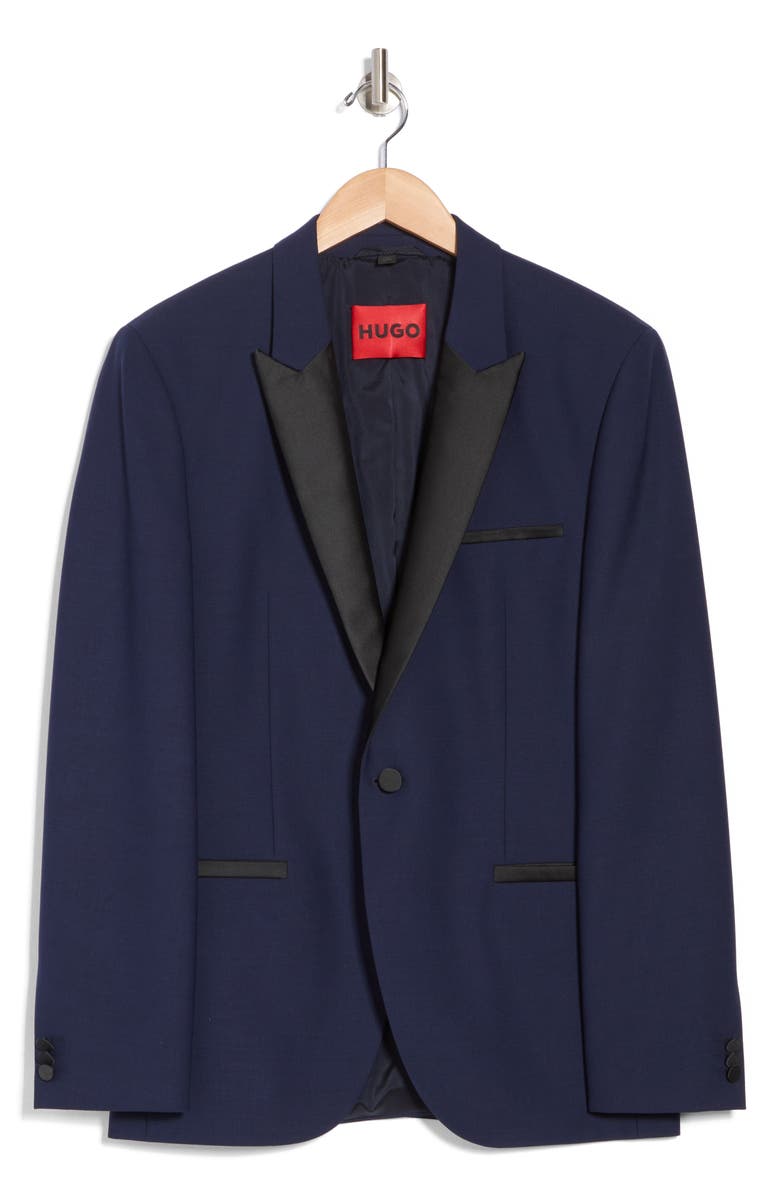 Huge Genius Black Solid Two-Button Notch Lapel Wool Suit