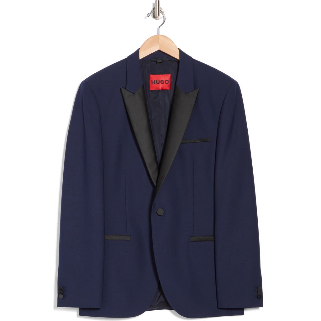 Hugo Boss Hugo Colorblock Peak Lapel Stretch Wool Blend Sport Coat In Navy
