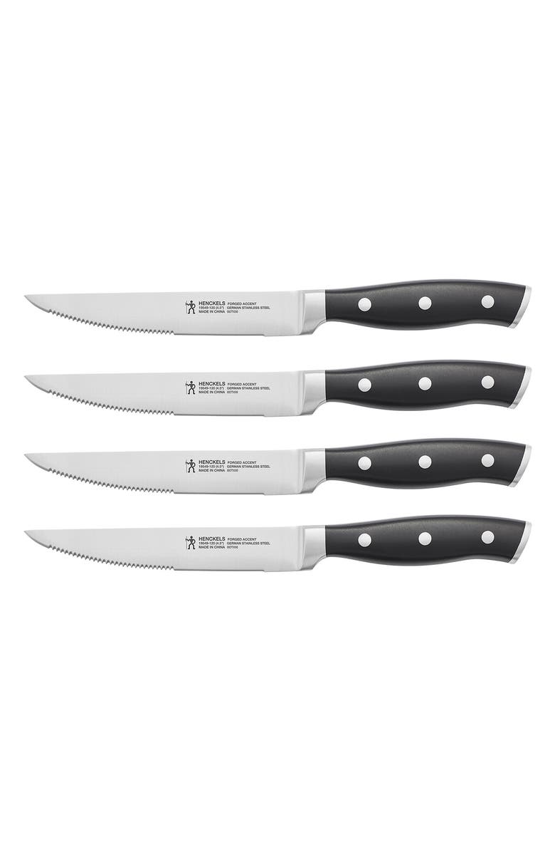 HENCKELS CUTLERY International Forged Accent 4-Piece Steak Knife Set, Main, color, Black