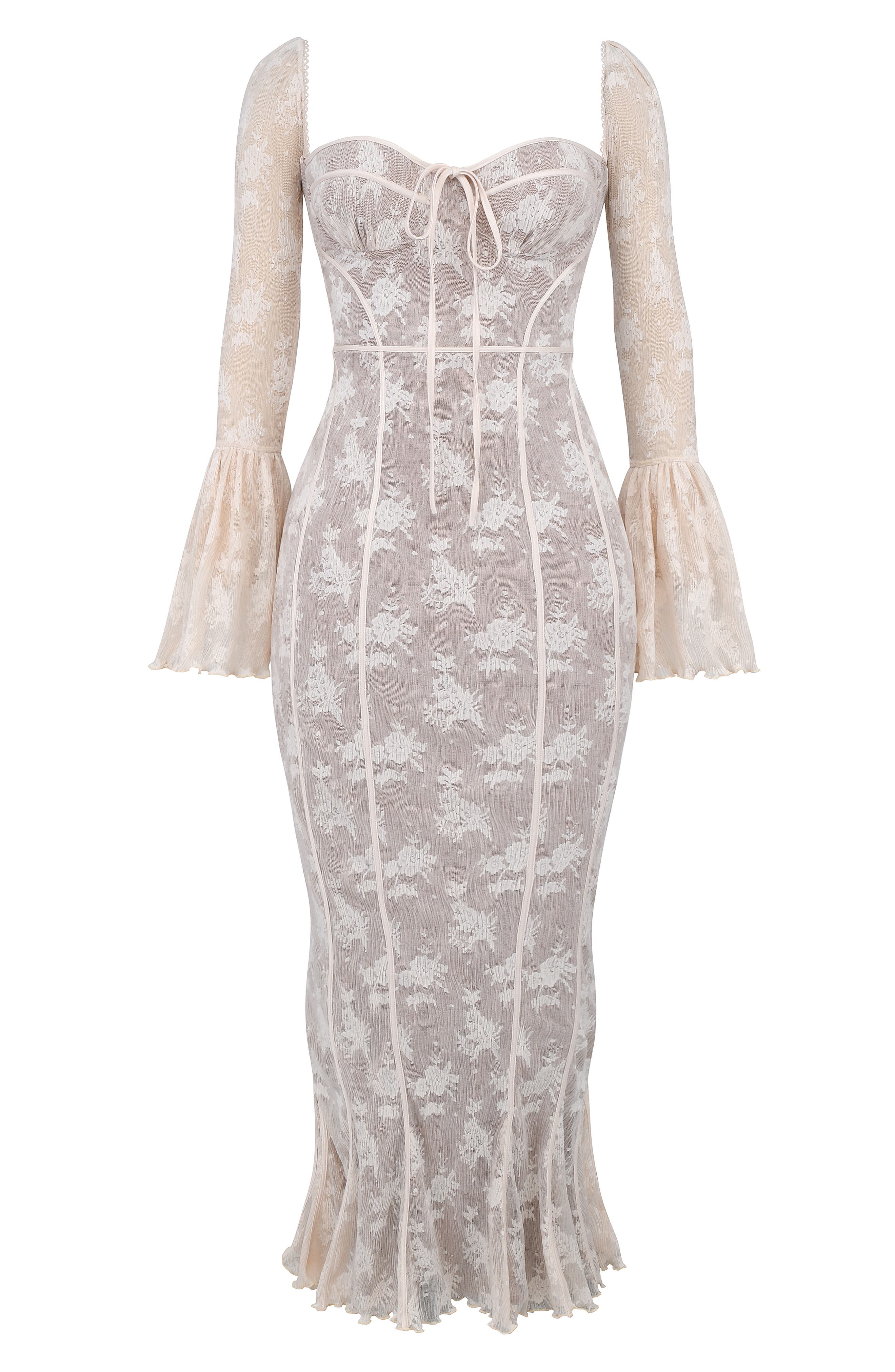 delilah floral long sleeve lace maxi dress house of cb House OF CB Delilah Corseted Lace Maxi Dress